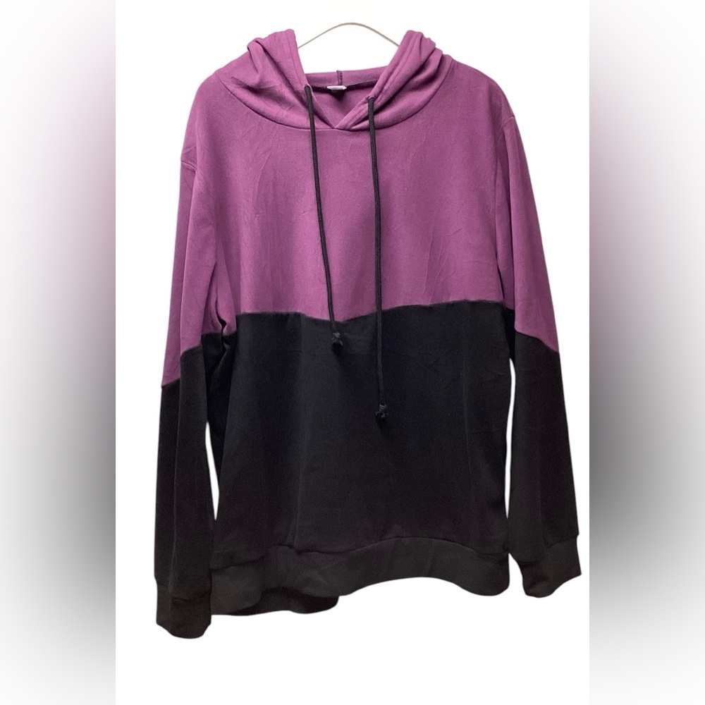 Shirley & Stone Purple Over Black Colorblock Lightweight Hoodie. Size XL